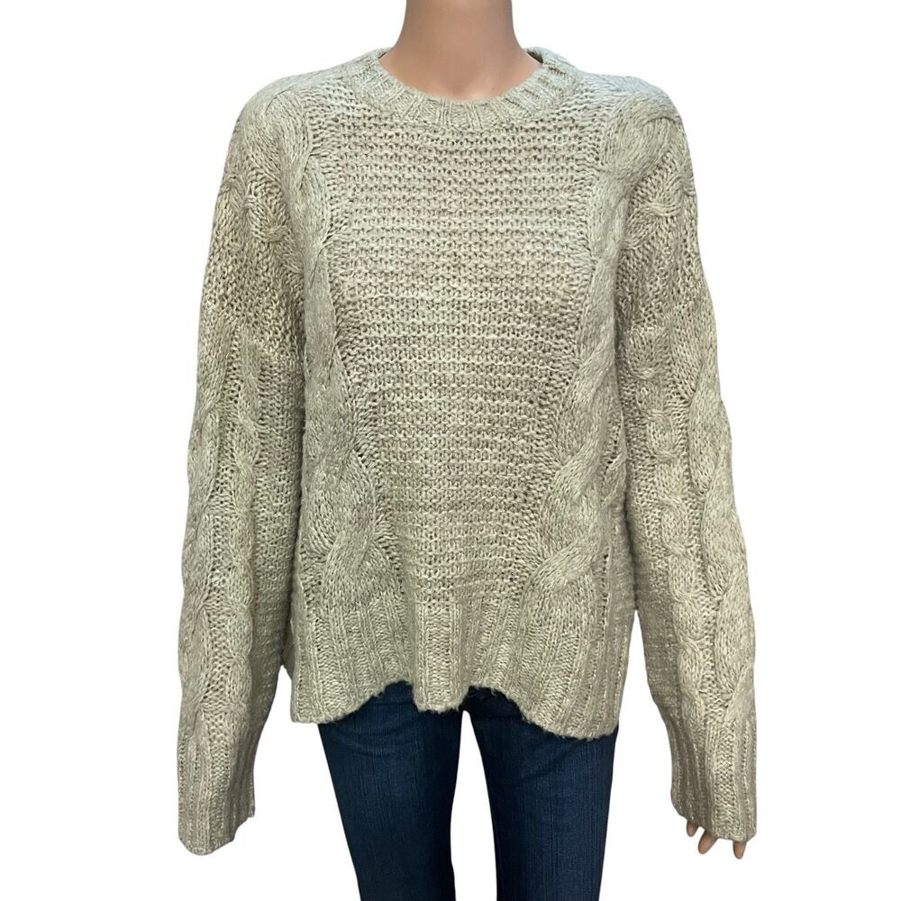 Splendid Cella Jane Cable Knit Fisherman Sweater Medium Loose Fit Wool Blend